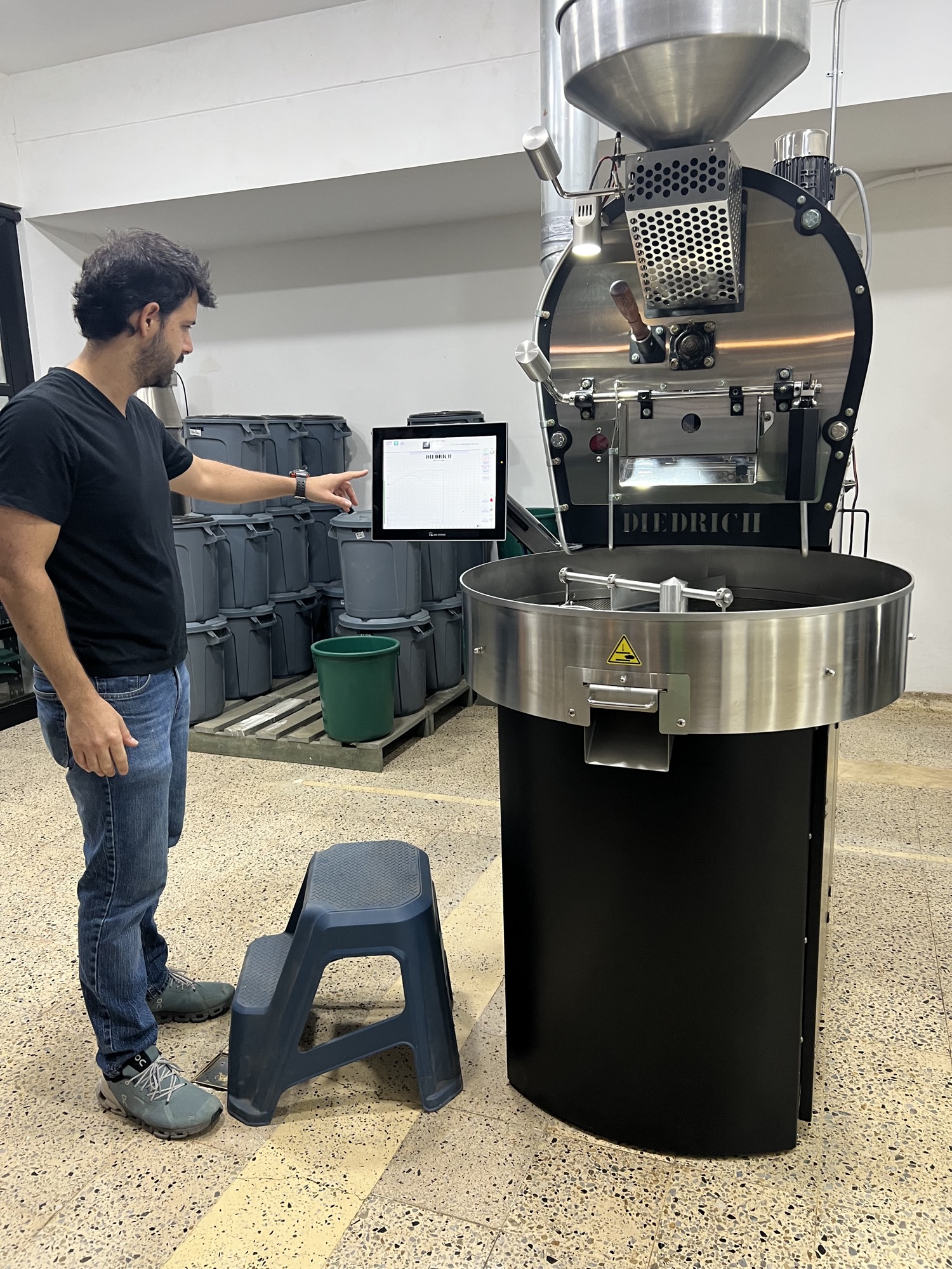 Checking the roast profile on the Diedrich