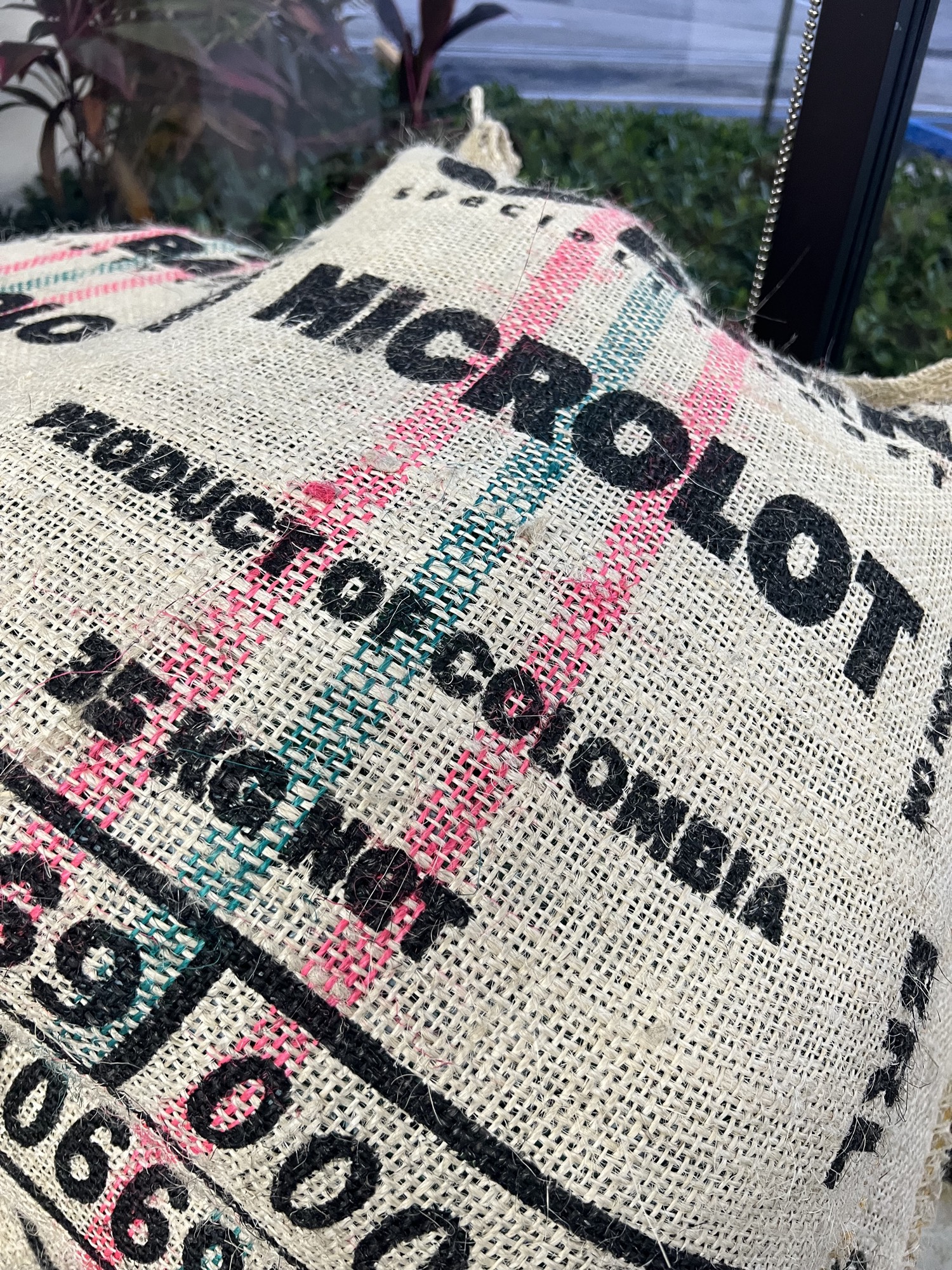 Microlot green coffee sack from Colombia